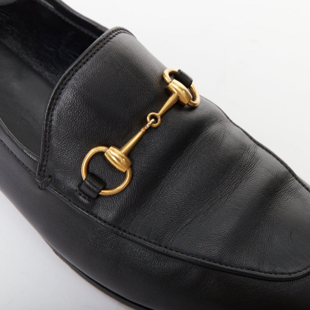 GUCCI Brixton black soft leather collapsible heel horsebit flat loafers EU38