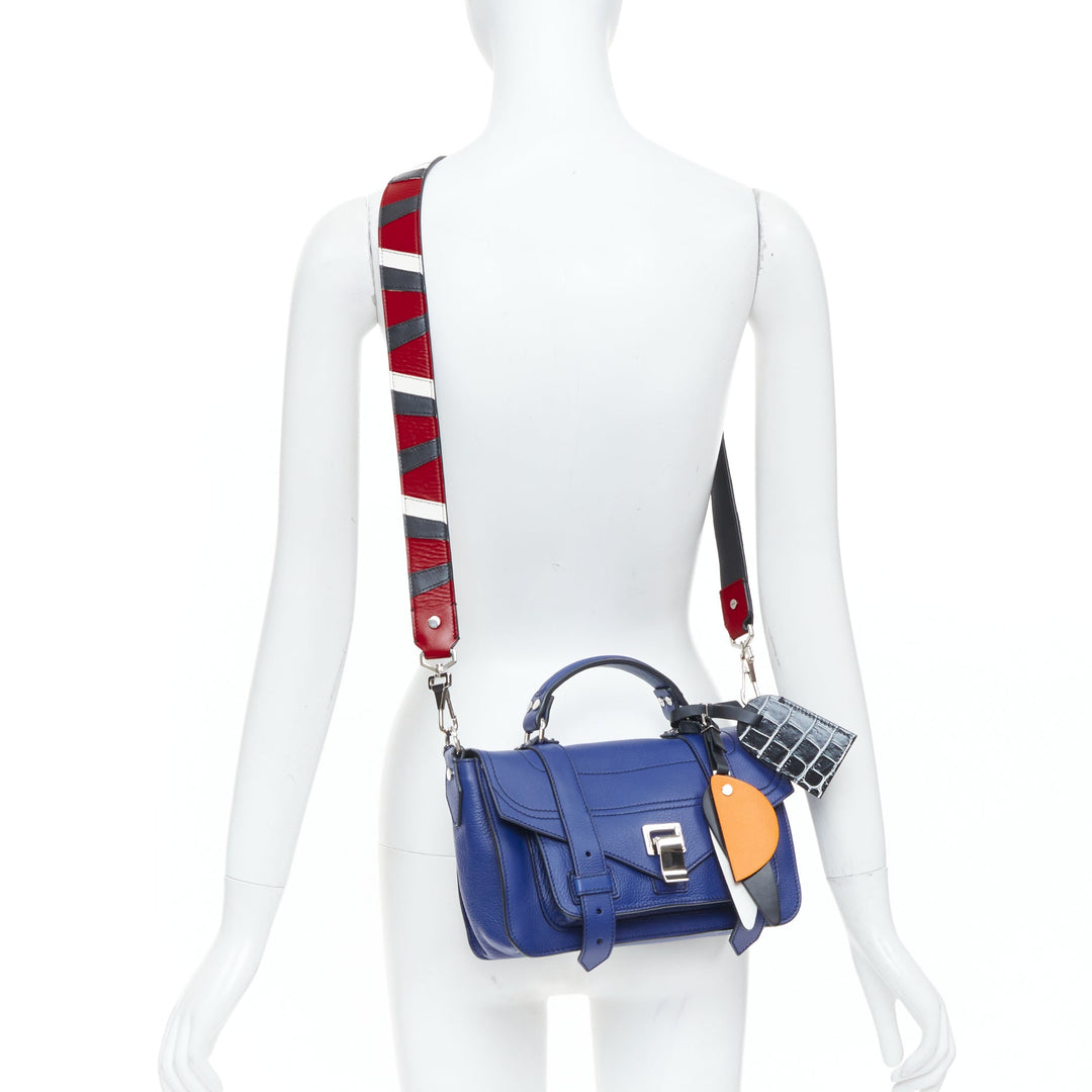 PROENZA SCHOULER Runway PS1 Tiny blue leather patchwork multi charm bag