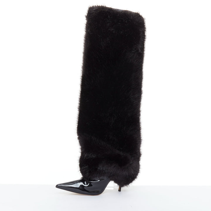 ALEXANDRE VAUTHIER COUTURE 2023 Runway black faux fur tall stiletto boots EU40
