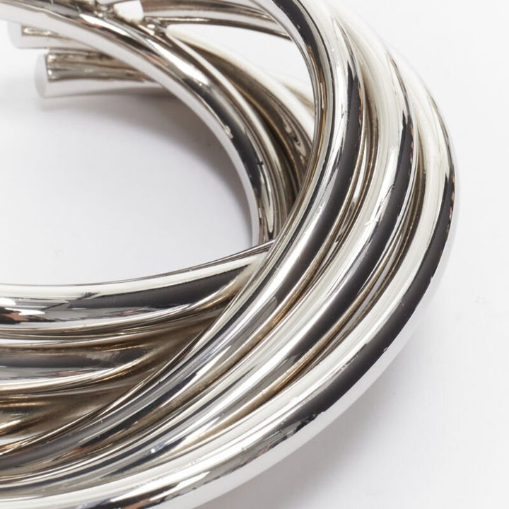 SAINT LAURENT Hedi Slimane silver metal architectural layered twist cuff bangle