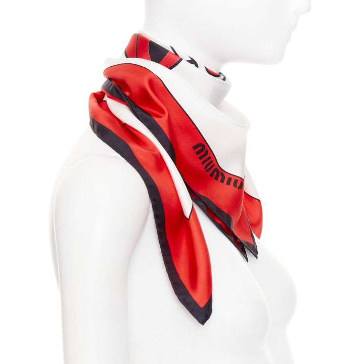 MIU MIU 2020 Disney Minnie Mouse red white black silk twill logo cartoon scarf