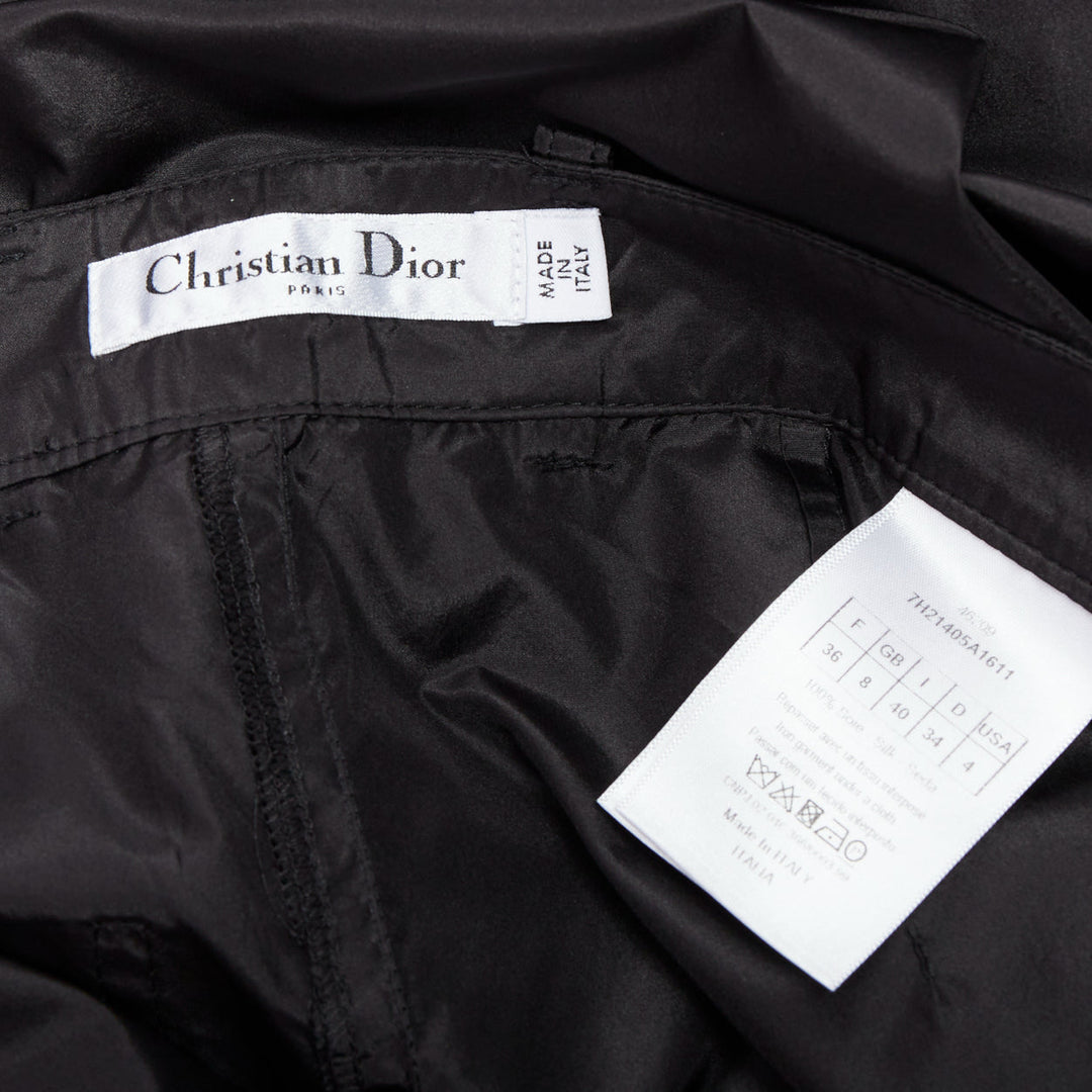 CHRISTIAN DIOR 100% silk black button fly wide cargo pants FR36 S