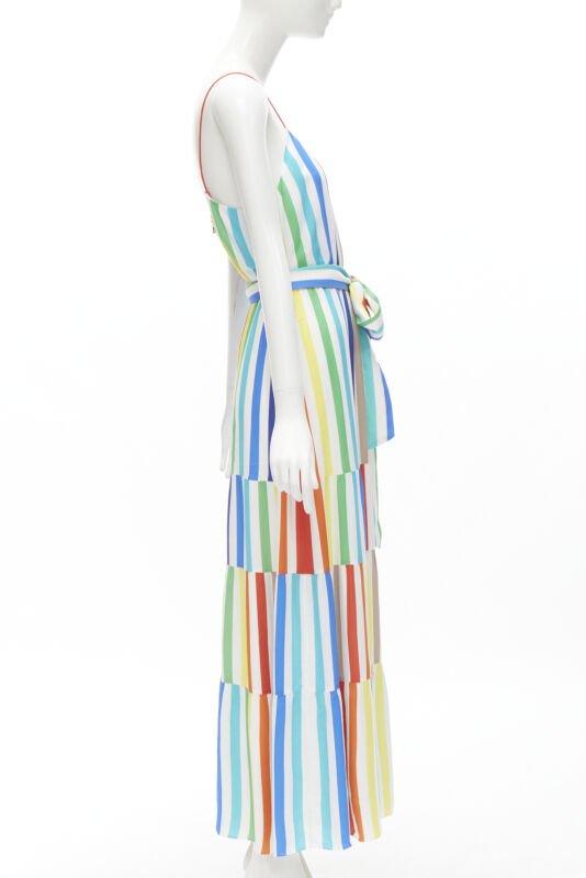 ALICE OLIVIA rainbow striped belted midi dress US4