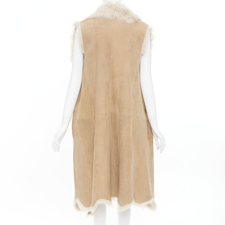 MICHAEL KORS COLLECTION Runway brown fur lined suede leather vest coat