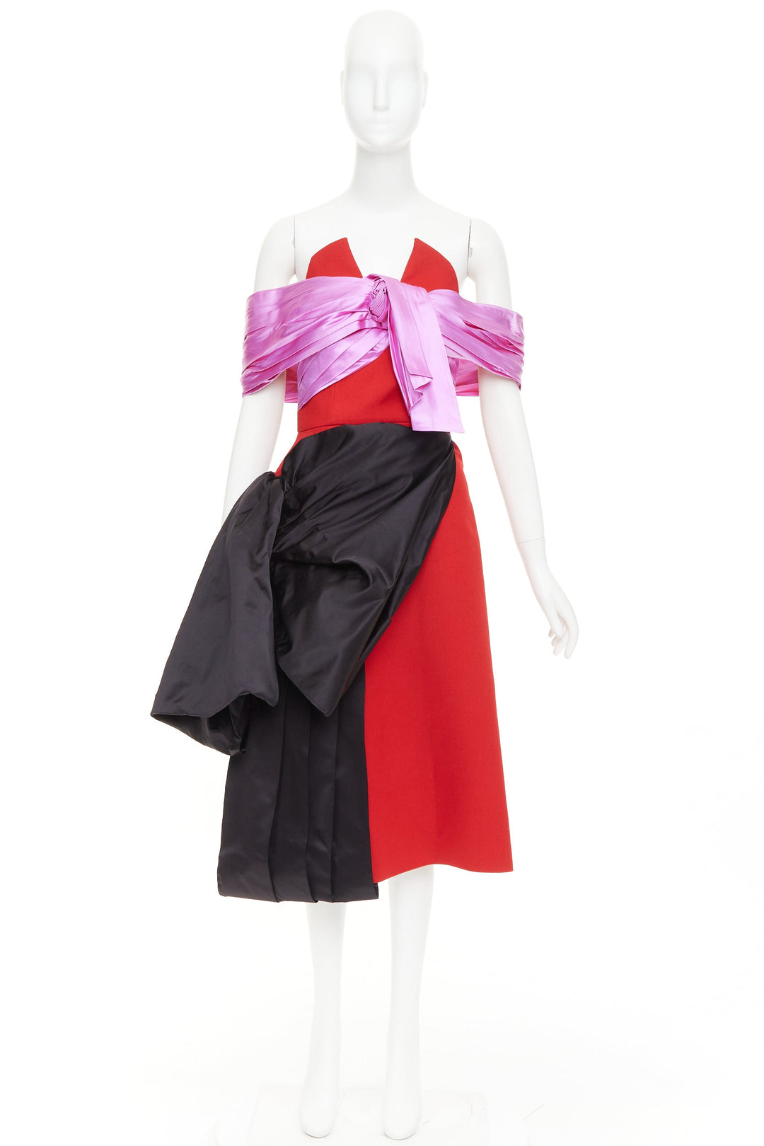 PRADA 2018 red pink black virgin wool satin sash bustier dress IT38 XS