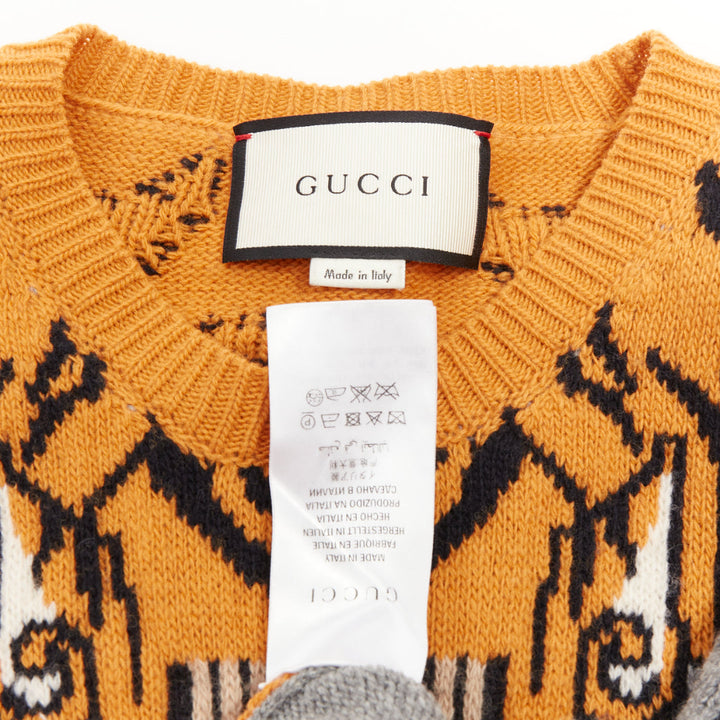 GUCCI 2016  100% wool Tiger intarsia grey animal knit pullover sweater M