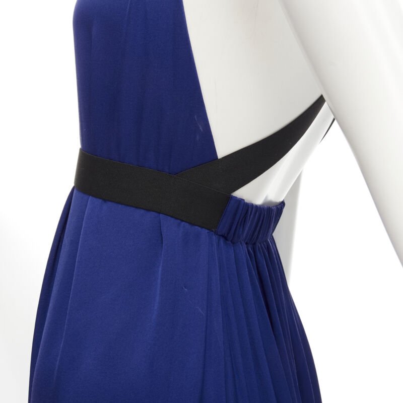 THEORY cobalt blue 100% silk black elastic cross band open. back maxi dress XS