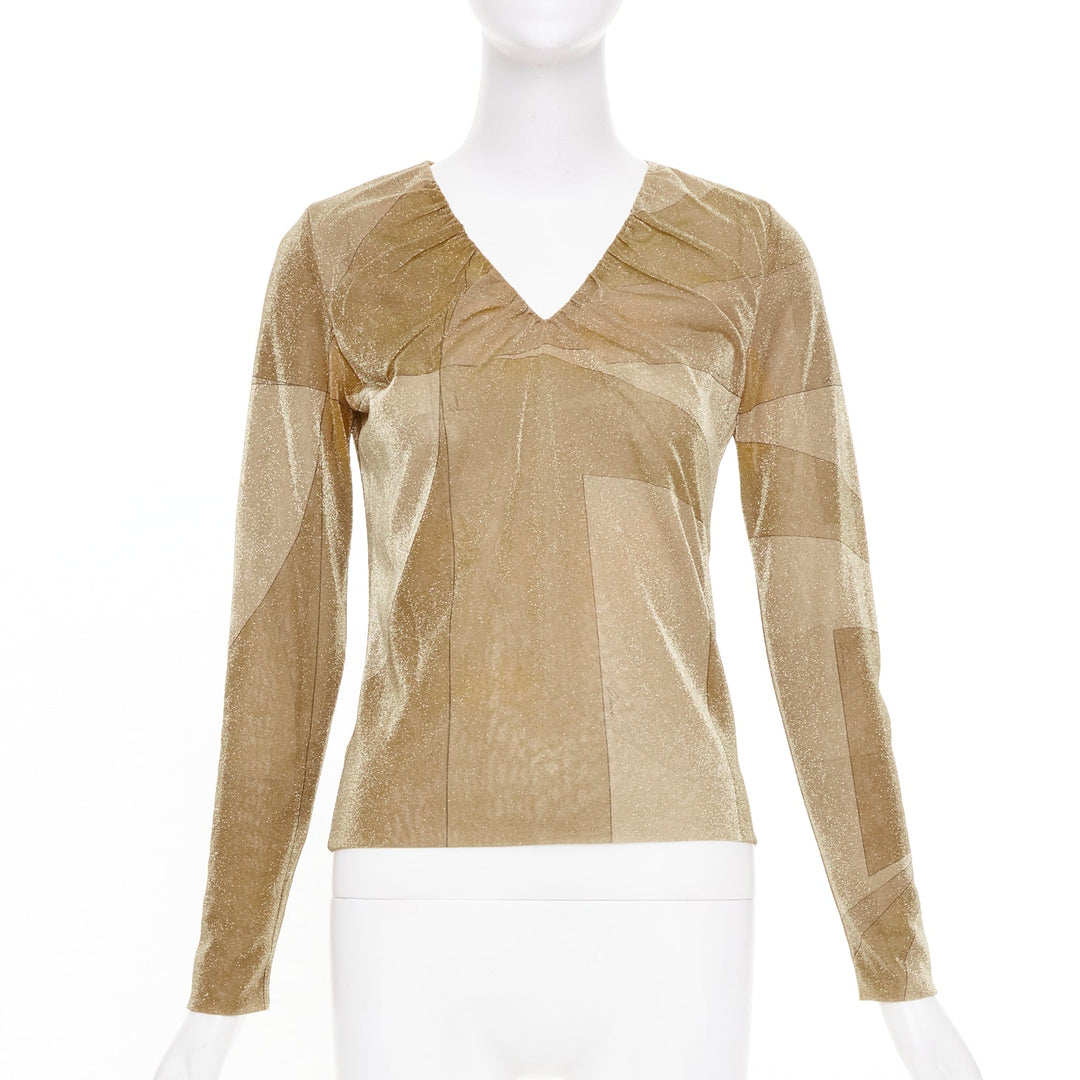 GUCCI 1999 Vintage Tom Ford gold metallic lurex block graphic top IT42 M