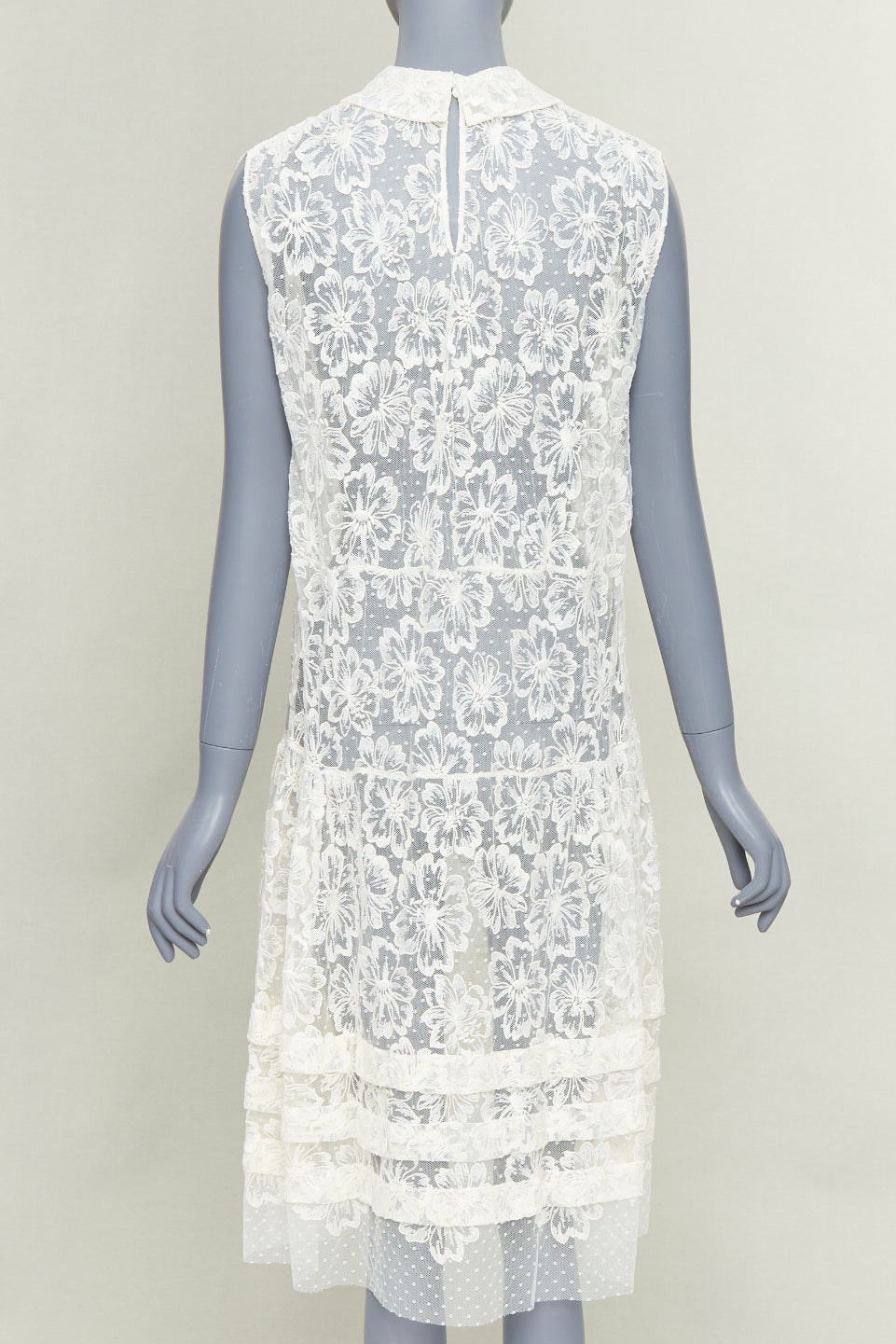 MIU MIU Vintage cream white floral lace polka dot mesh sheer midi dress IT40 S