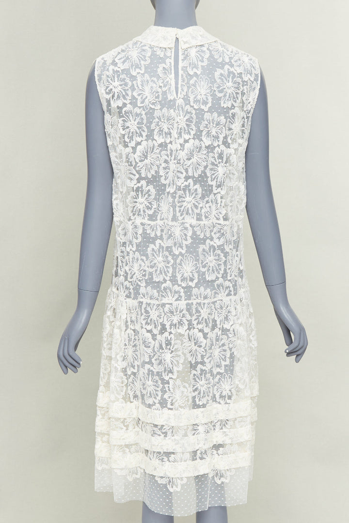 MIU MIU Vintage cream white floral lace polka dot mesh sheer midi dress IT40 S