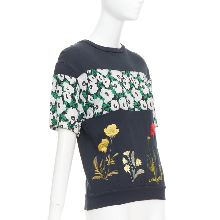 STELLA MCCARTNEY 2015 black cotton poppy daisy embroidery sweater IT38 XS