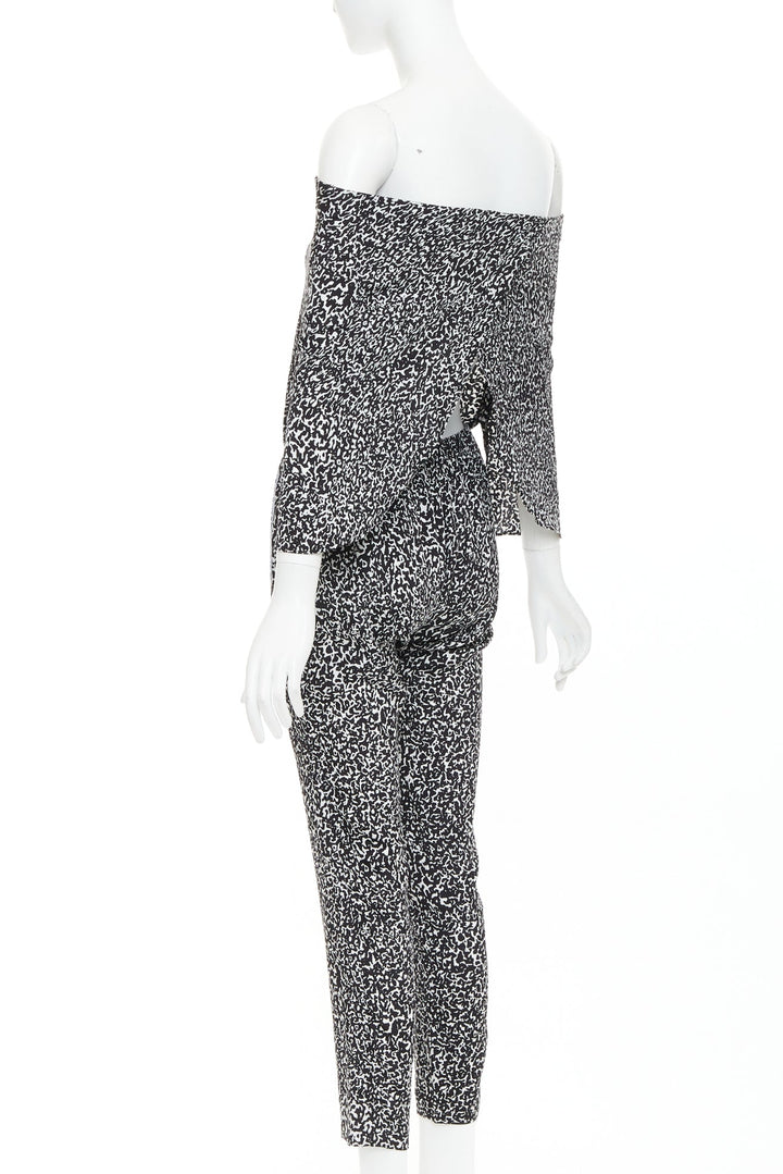 DEREK LAM 10 CROSBY black white silk blend geometric strapless jumpsuit US0 XS