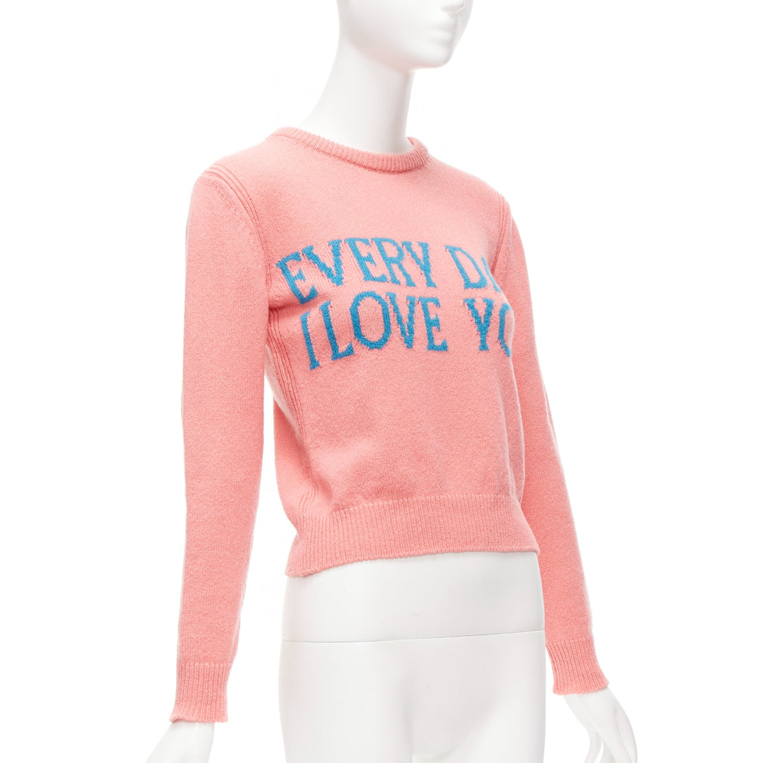 ALBERTA FERRETTI Everyday I Love You pink blue cashmere cropped sweater IT36 XS