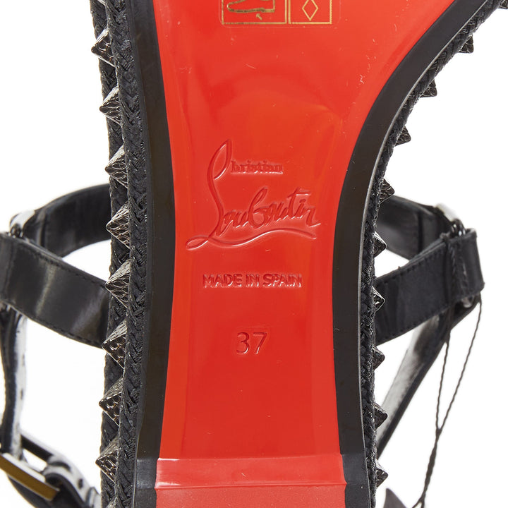 CHRISTIAN LOUBOUTIN Pyraclou 60 black leather spikes platform wedges EU37
