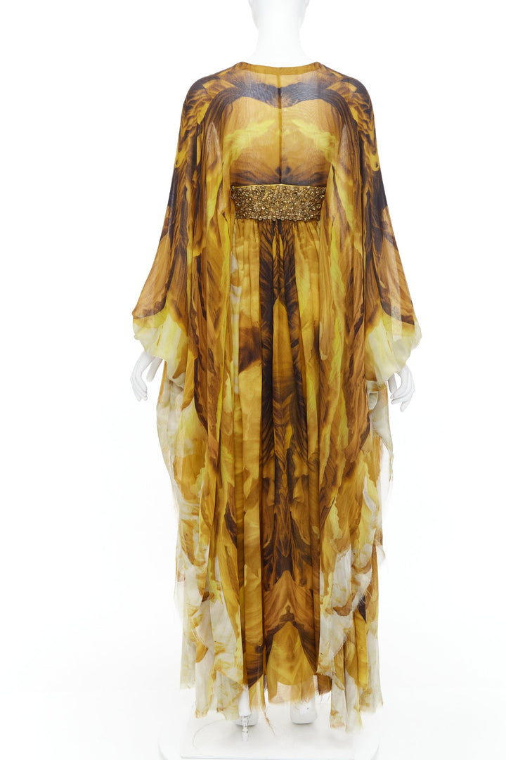 ALEXANDER MCQUEEN SS2011 Runway yellow gold embellished kaftan dress IT38 XS