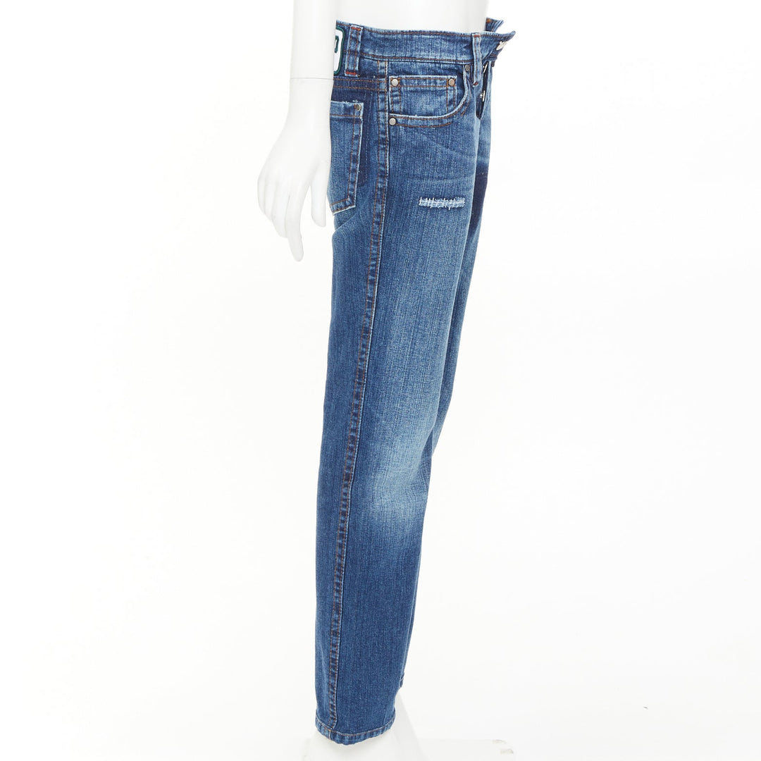 DSQUARED2 2004 Runway Chip Chip washed denim patch reworked bootcut jeans IT44 L