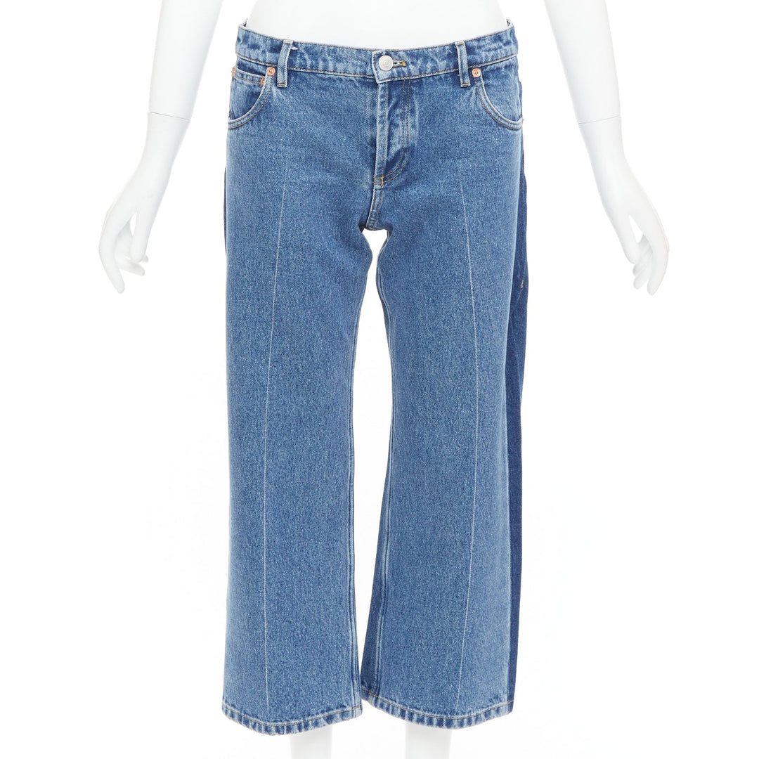BALENCIAGA blue washed contrast side low waist wide cropped jeans FR36 S