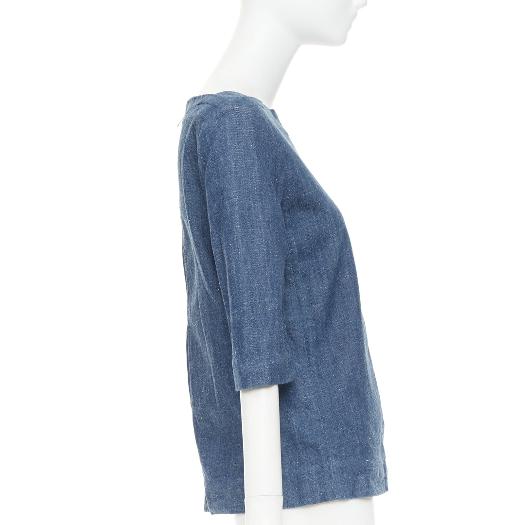 OLD CELINE 2011 Phoebe Philo blue denim bateau boat neck 3/4 sleeve top FR40 S