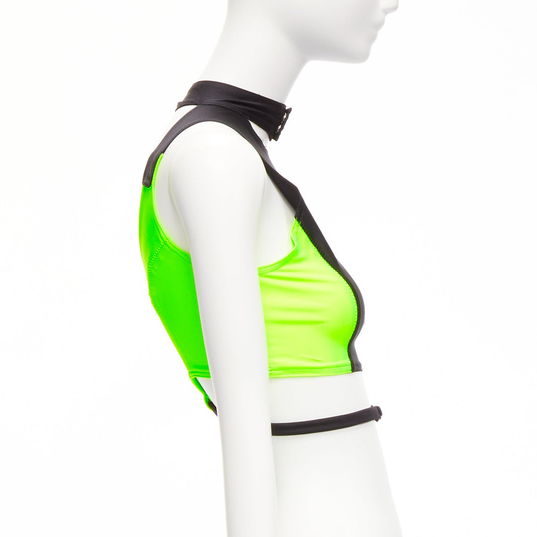 AMBUSH neon green black panelled logo back waist tie cropped sports top Size 1 S