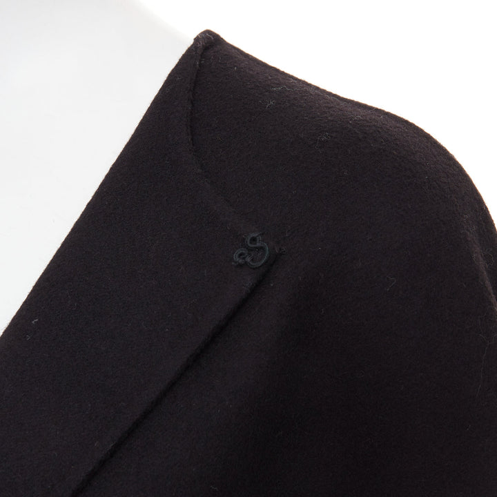 VALENTINO black virgin wool cashmere blend tiered ruffle sleeve overcoat IT46 XL