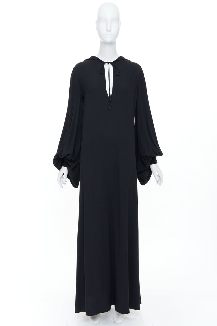 SAINT LAURENT 2013 black acetate blend hooded bishop sleeve dress gown FR36 S
