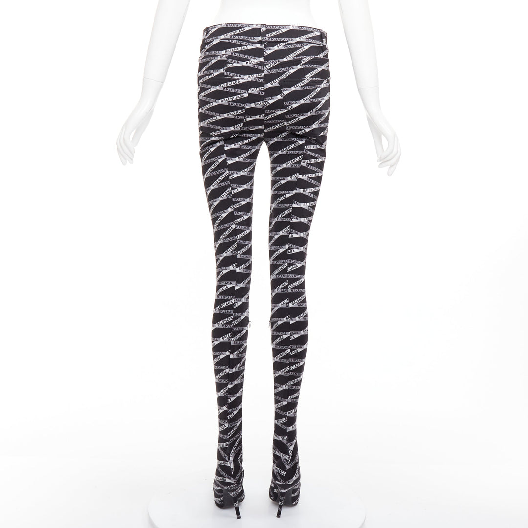 rare BALENCIAGA Runway Demna Pantashoe black logo high heel boot pants IT38 EU37