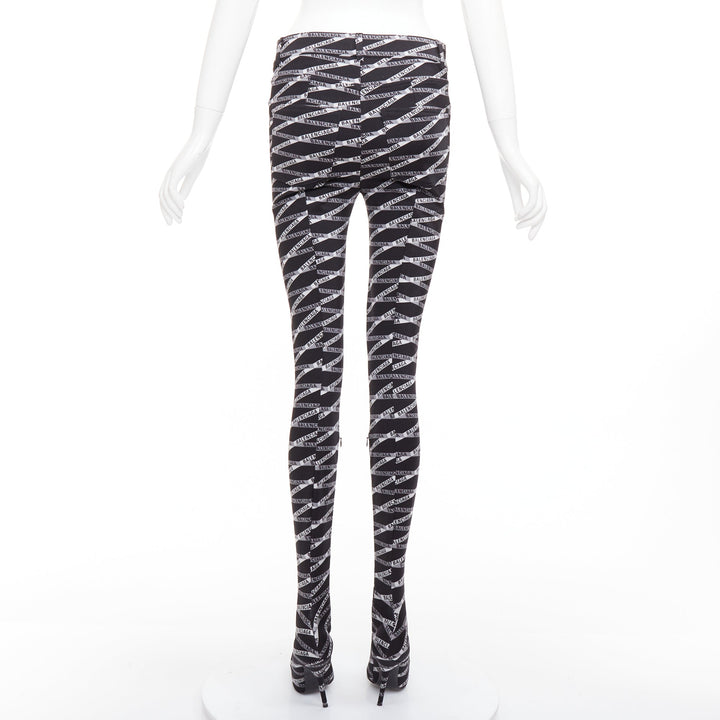 rare BALENCIAGA Runway Demna Pantashoe black logo high heel boot pants IT38 EU37
