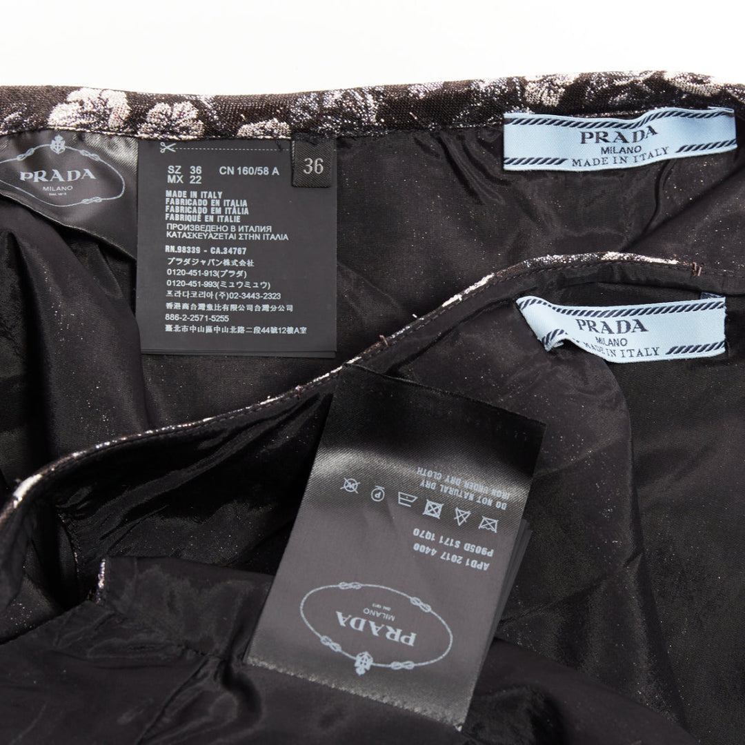 PRADA 2017 black metallic floral brocade crop top high waist short IT36 XXS