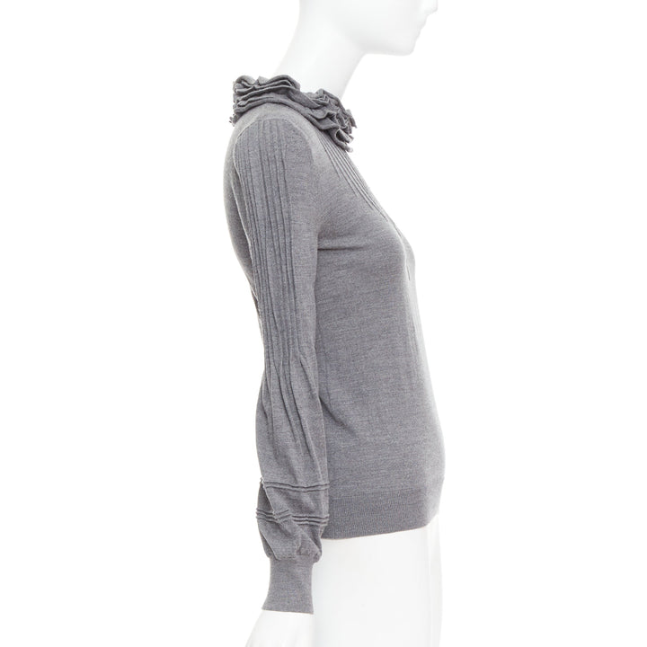 FENDI Vintage grey extrafine wool ruffle collar pleated sweater IT40 S