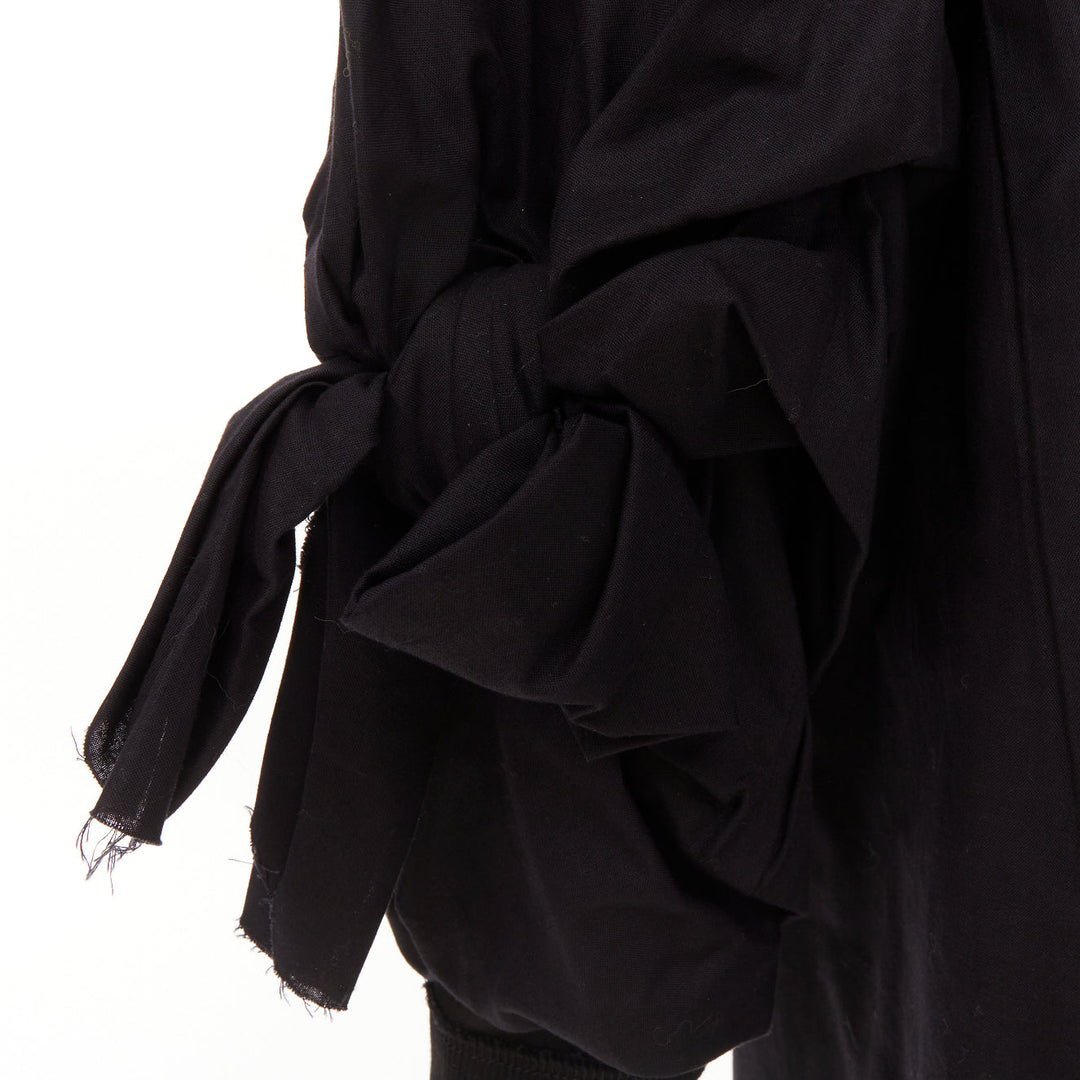 COMME DES GARCONS 2021 black twill cotton ruffled bow sleeve asymmetric coat S