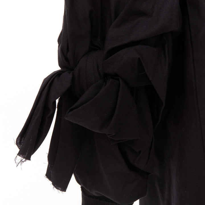 COMME DES GARCONS 2021 black twill cotton ruffled bow sleeve asymmetric coat S