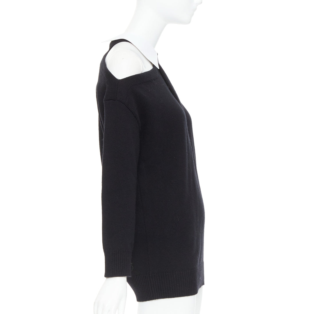 VALENTINO 2023 black 100% virgin wool collar cold shoulder sweater XS