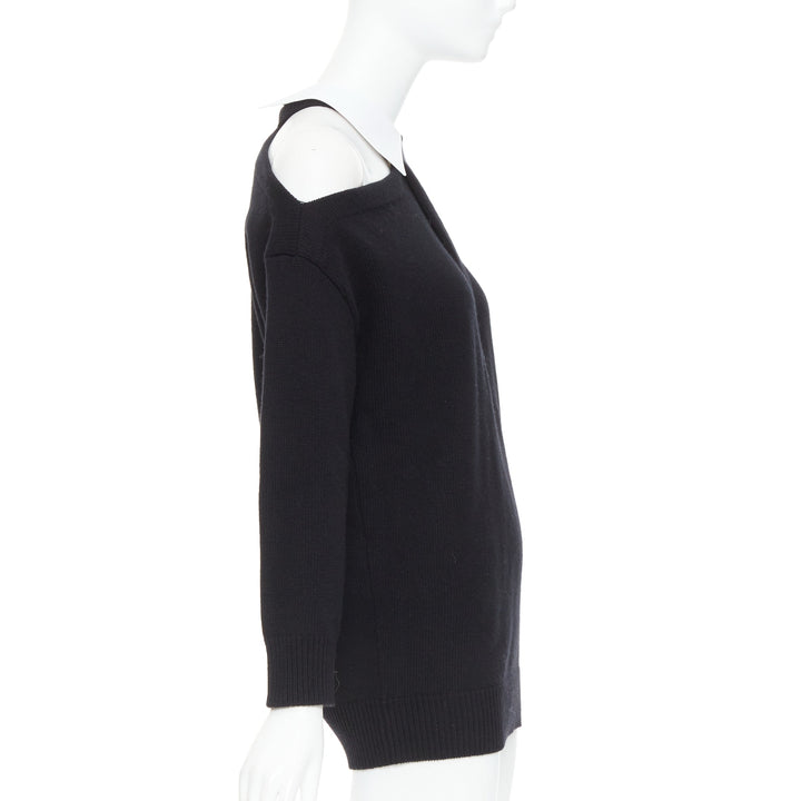 VALENTINO 2023 black 100% virgin wool collar cold shoulder sweater XS