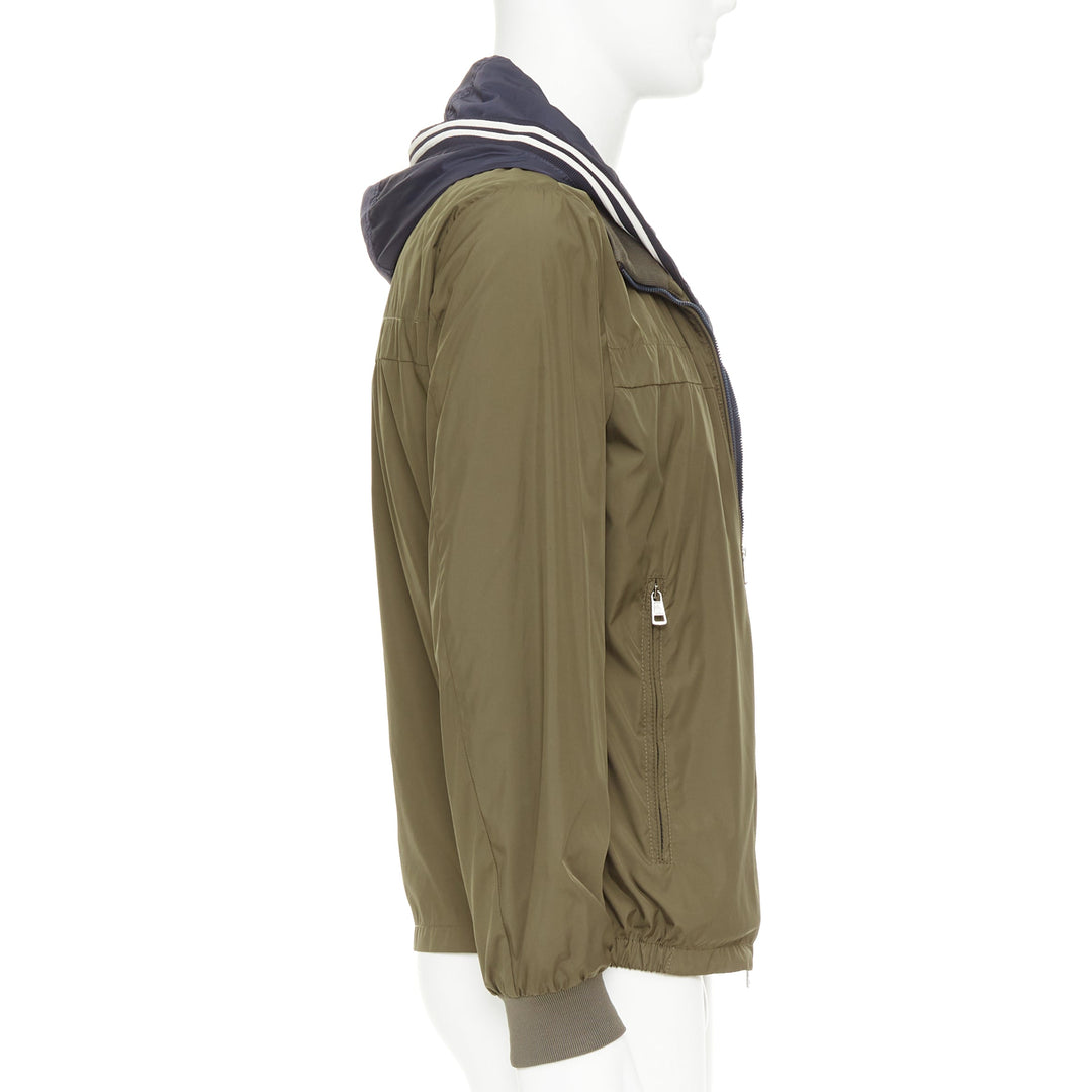 MONCLER Albert Giubbotto khaki green blue nylon layered hooded windbreaker Sz3 L