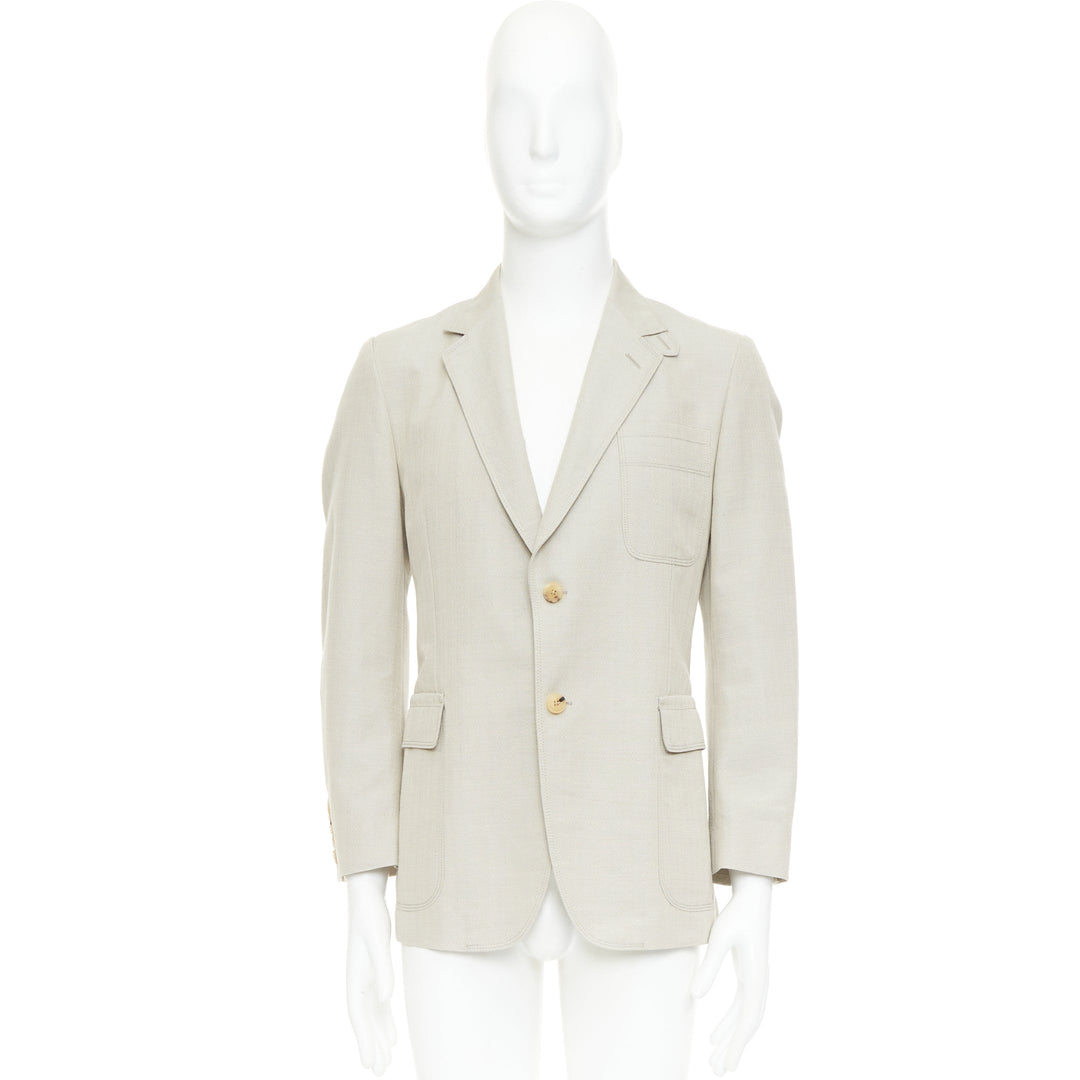 GUCCI Vintage stone cotton mohair single breasted pocket blazer jacket IT52 L