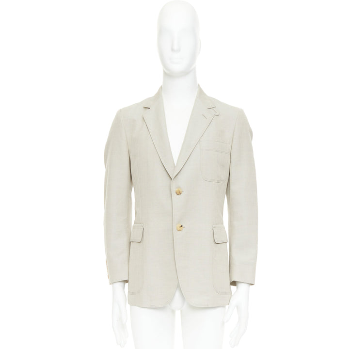 GUCCI Vintage stone cotton mohair single breasted pocket blazer jacket IT52 L