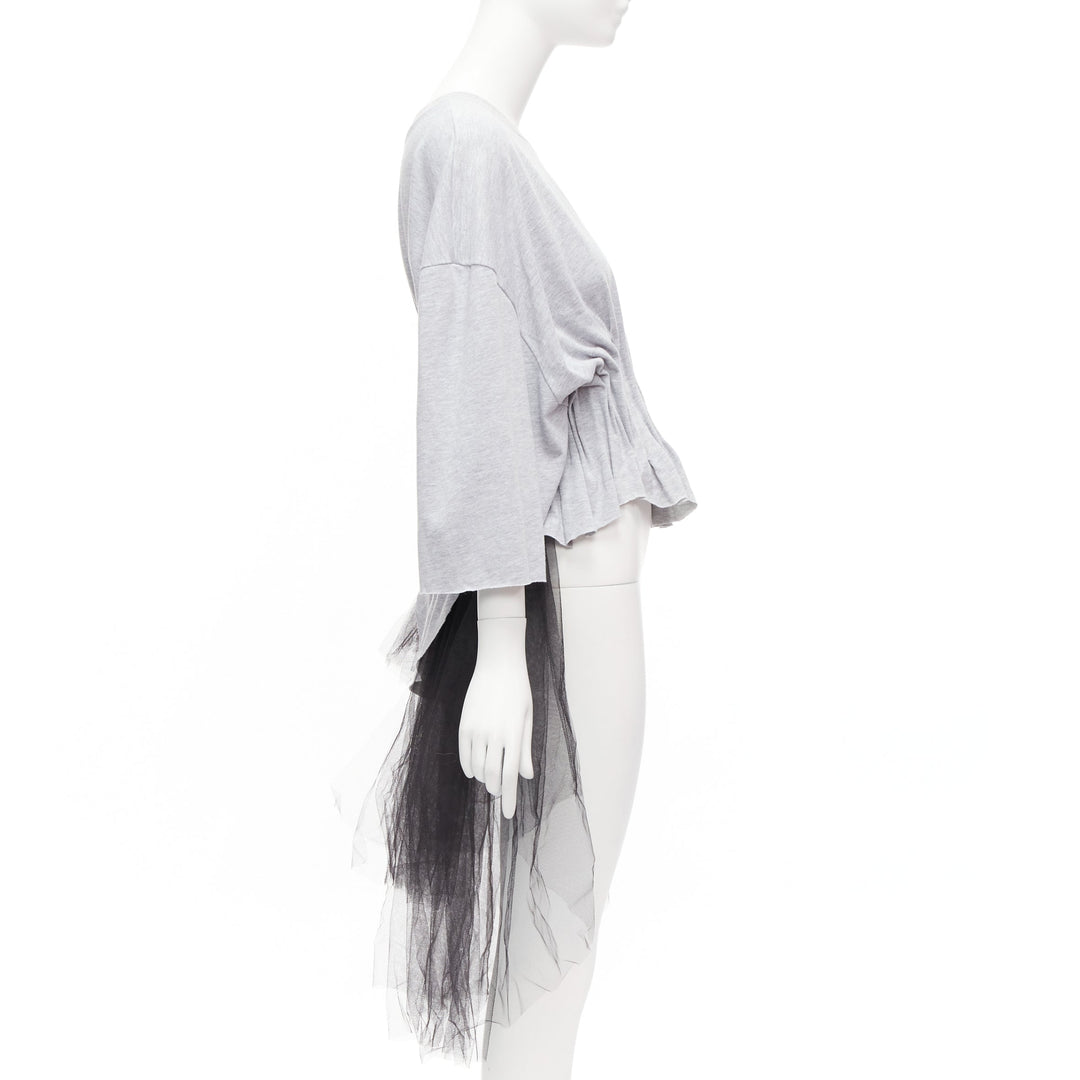 NATASHA ZINKO grey cotton holographic boned waist black tulle tshirt