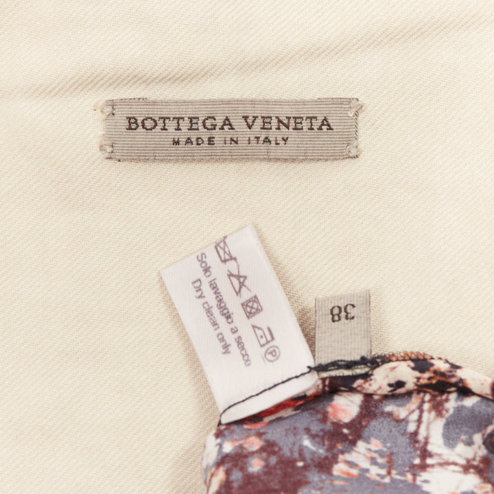 BOTTEGA VENETA orange nude silk blend geometric printed dart knee skirt IT38 XS
