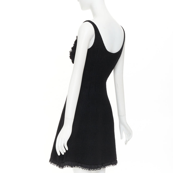 PRADA 2010 Runway black lace trim tiered bustier wool blend mini dress IT40 S