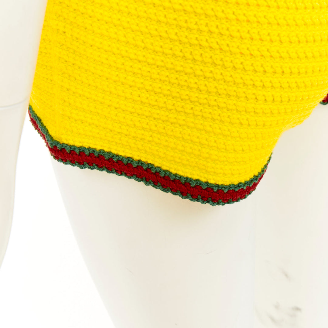 GUCCI 2024 Sabato yellow red green web horsebit cotton crochet knit shorts S