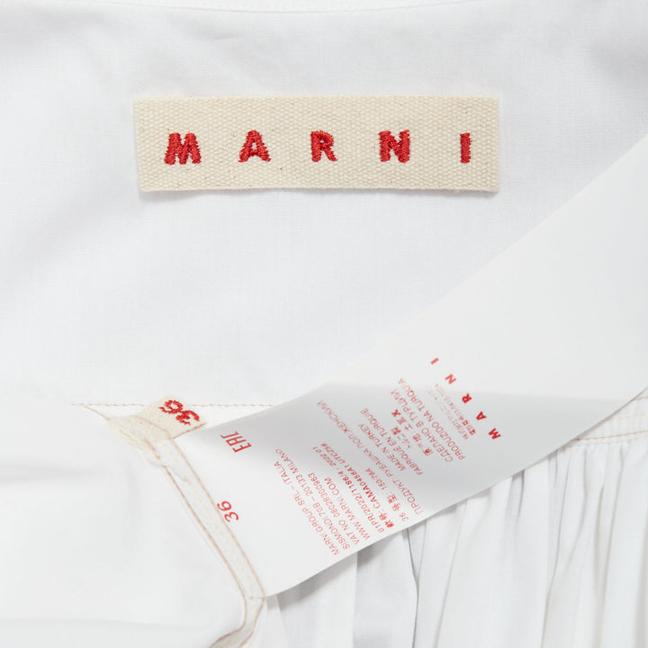 MARNI white cotton drawstring hem puff sleeve cropped blouse IT36 XXS