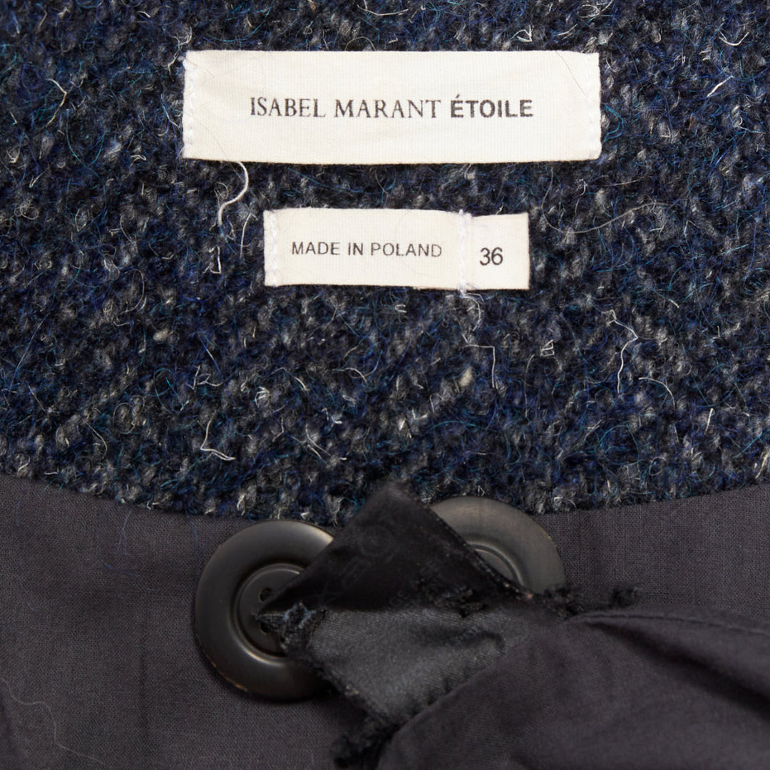 ISABEL MARANT ETOILE 2017 Osbert navy herringbone tweed collared coat FR36 S
