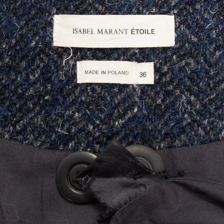ISABEL MARANT ETOILE 2017 Osbert navy herringbone tweed collared coat FR36 S