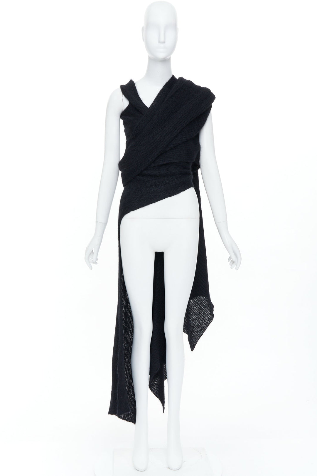 YOHJI YAMAMOTO black ribbed wool wrap extra long scarf cardigan sweater JP3 L