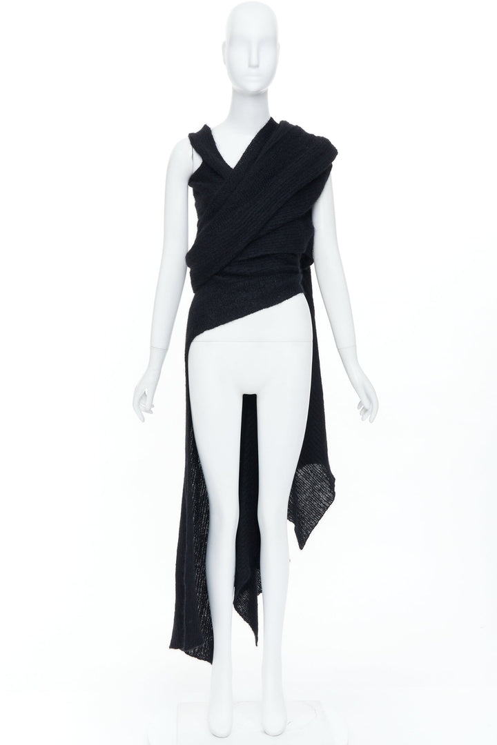 YOHJI YAMAMOTO black ribbed wool wrap extra long scarf cardigan sweater JP3 L