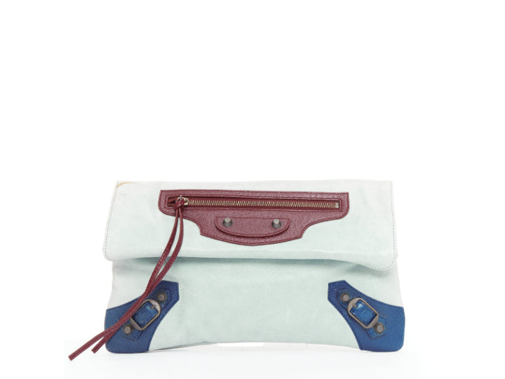 BALENCIAGA a Motocross Classic Envelope Clutch blue burgundy foldover bag