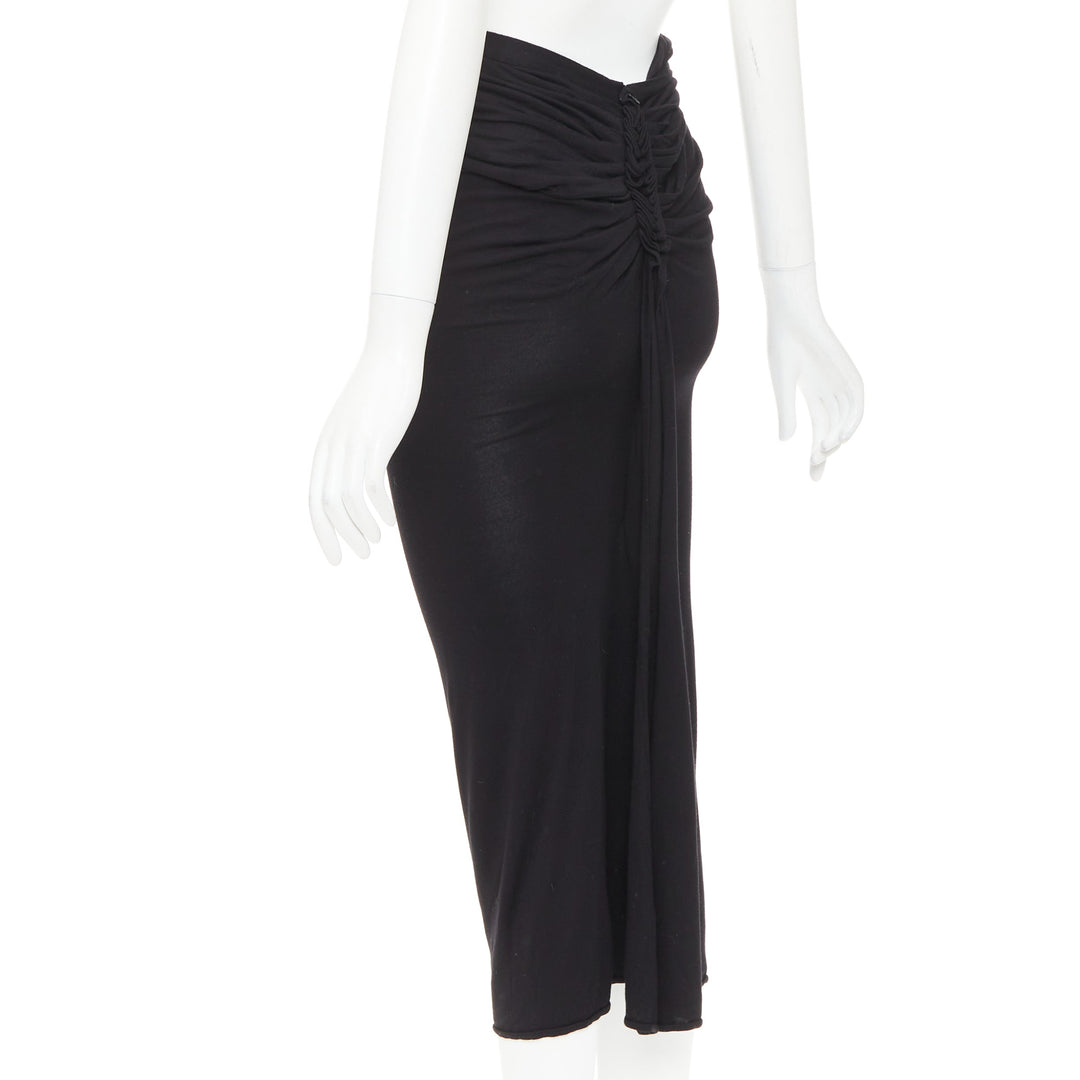 GIVENCHY black twist draped waist jersey high pencil midi skirt XS