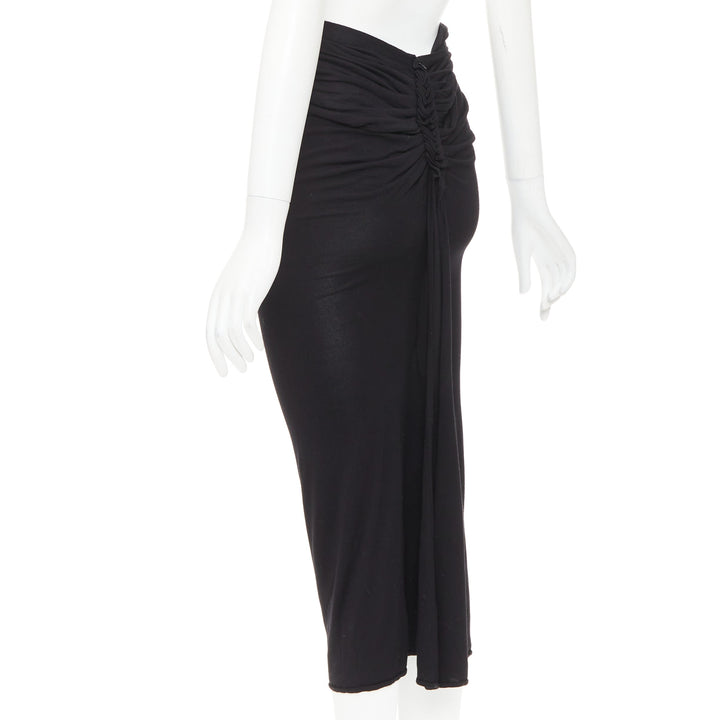 GIVENCHY black twist draped waist jersey high pencil midi skirt XS