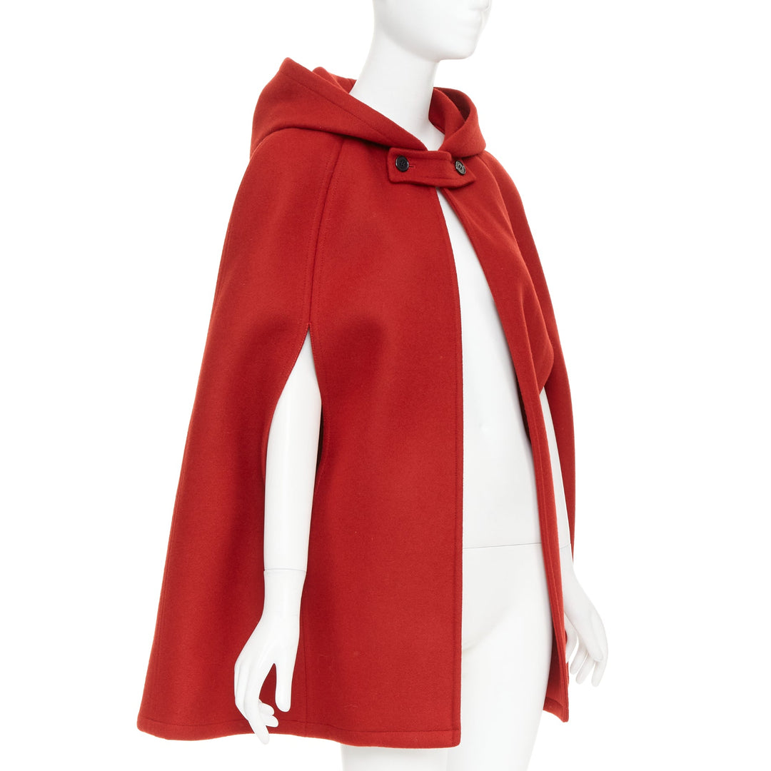 SAINT LAURENT 2014 Hedi Slimane Runway red wool hooded half cape coat FR36 S