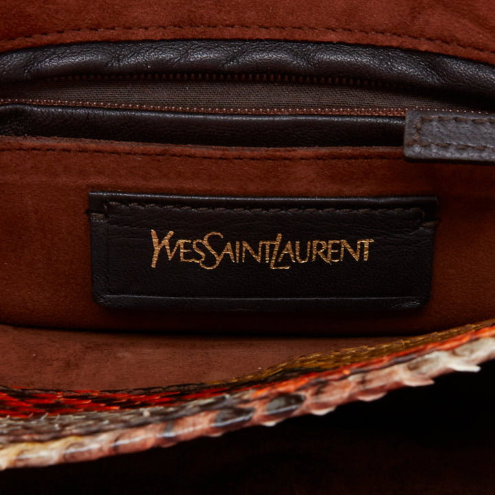 YVES SAINT LAURENT Chyc orange brown scaled leather flap crossbody bag